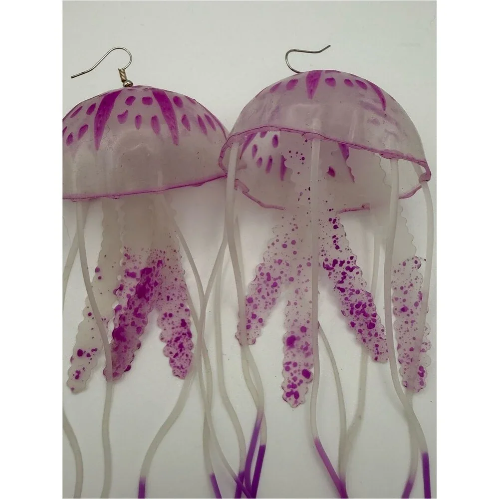 Handmade silicone  Jellyfish Drop Earrings in Purple and White